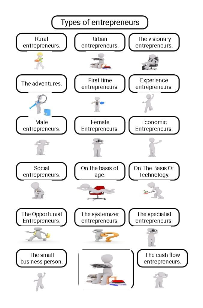 Classification of entrepreneurs,Types of entrepreneurship,Entrepreneurial types,Classified entrepreneurs